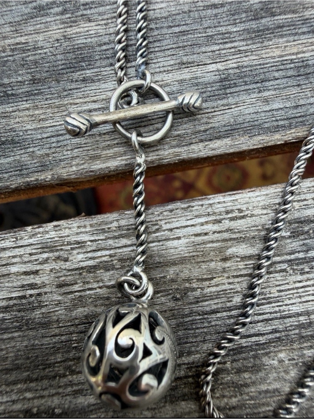 SILPADA N1619 Oxidized Sterling Silver Filigree Pendant Necklace Toggle Clasp - Picture 7 of 7